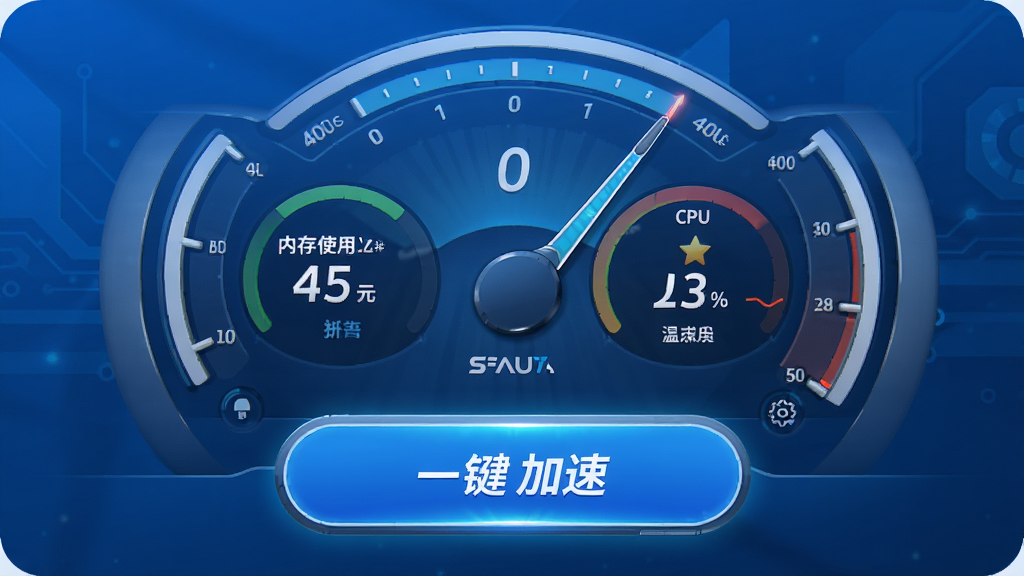 Seravia�ֻ����ٹ���������չʾ�����в����Ǳ�����ʾ�ڴ�ʹ���ʺ�CPU�¶ȣ��·�һ�����ٰ�ť��Ŀ����������ˬ�Ƽ��У�������ɫ��ϸ�����������廭�ʣ��ɾ��޶���Ԫ��