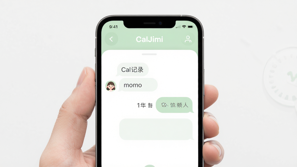 CalJimi Ӧ�ý���չʾ���ֻ���Ļ����ʾ����ʽ��ʳ��¼�Ի��������ɾ���ˬ��UI������Բ�ǣ���ɫ��Ϊ����ɫ���ɫ����������ʾ���֡�CalJimi���͡�momo�����Ű��࣬���������ɾ����޶���Ԫ��
