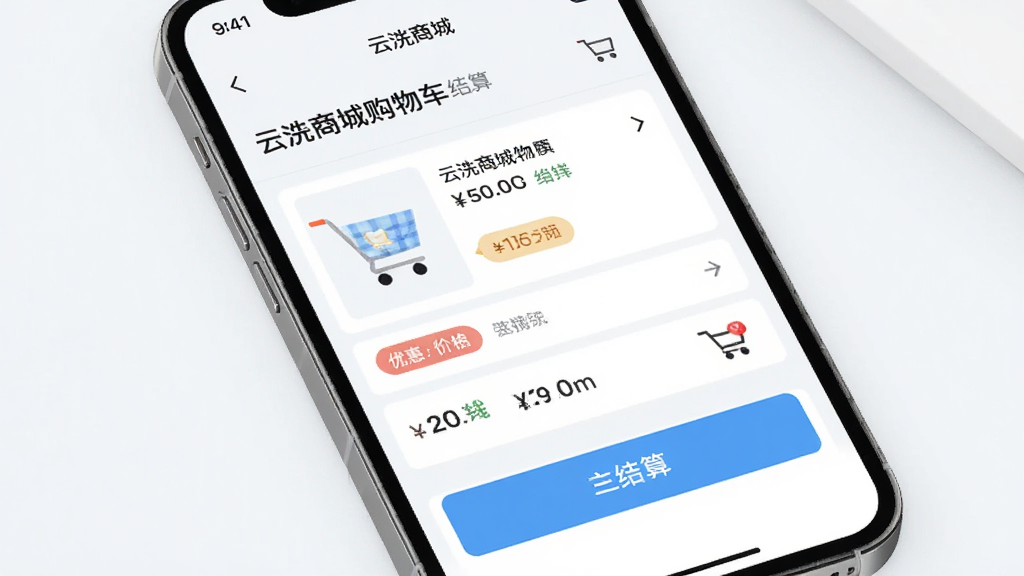 ���̳ǹ��ﳵ����ҳ�棬����Ϊ�ֻ���Ļ��ʾ���ﳵ����㰴ť���������½ṹ���Ű��������������ǳɫ��ϸ����չʾ�Żݼ۸��ǩ�����̳ǽ���Ԫ�أ����ʸ��壬�ɾ����޶���Ԫ��