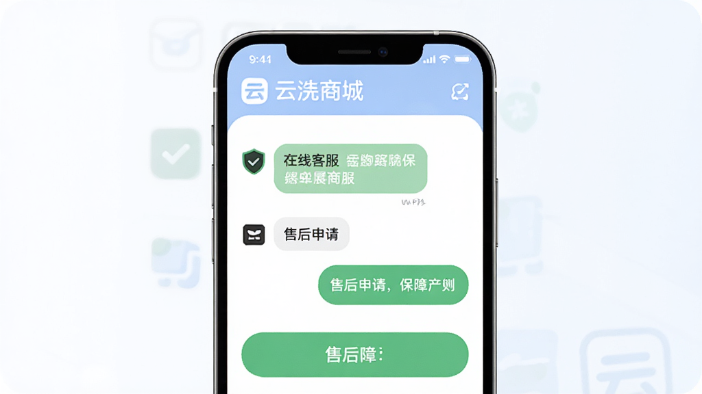 ���̳ǿͷ����ۺ��Ͻ��棬����Ϊ�ֻ���ʾ���߿ͷ��Ի����ۺ�������ڣ��������ҷ������Ű����࣬������Բ�ǣ�ϸ���ϰ������̳�ͼ�����ɫ���ϱ�ʶ�����ʸ��壬�ɾ����޶���Ԫ��