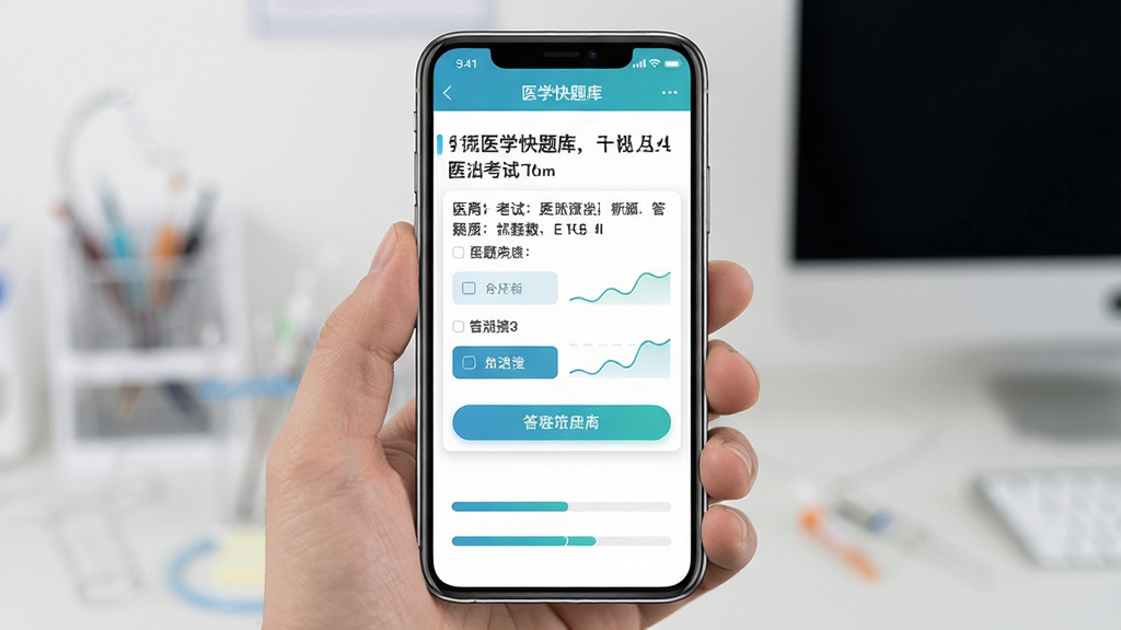 ҽѧ������ֻ�APP����չʾ������Ϊ�ֻ���Ļ��ʾҽѧ������Ŀ�ʹ��⿨�����־����Ű棬��������£�ϸ�ڰ�����Ŀ���֡�ѡ�ť�������������ʸ��壬�ɾ��޶���Ԫ��