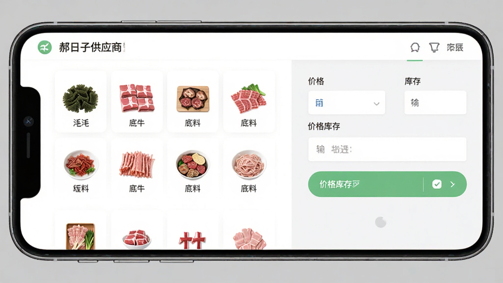 �����ӹ�Ӧ���������棬����Ϊ�ֻ���Ļչʾ���ʳ�������ϼ�ҳ�棬����Ϊ�����Ʒ�б��Ҳ�۸���������Ű������������Ϊ�ִ������ƽ����ϸ�ڰ���ë�ǡ���ţ�����ϵ�ʳ��ͼ�꣬���ʸ��壬�ɾ����޶���Ԫ��
