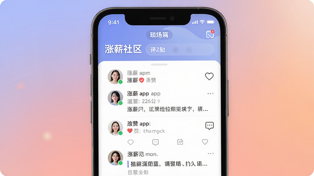 ����Ϊ��нapp��ְ������ҳ�棬����Ϊ�ֻ���Ļ��дλ�ڻ������룬����Ϊ��͵Ľ���ɫ�ʣ����Ϊ�����ִ����ƶ�Ӧ�ý�����ƣ�ϸ�ڰ����û�ͷ�������б��͵�������ͼ�꣬���ʸ��壬�ɾ����޶���Ԫ��