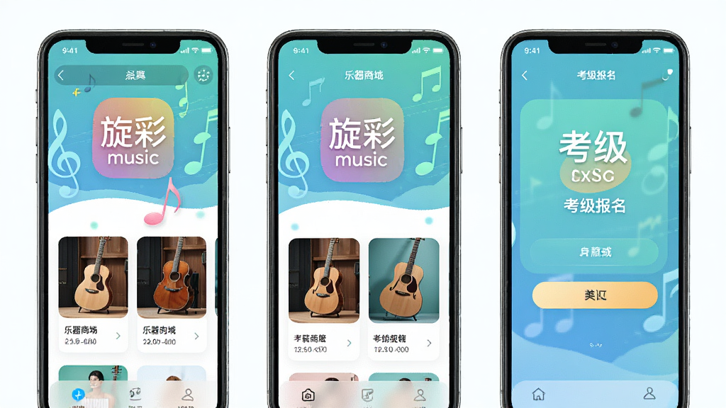 ����music App��ҳչʾ�����̳��뿼��������ڣ��ֻ����沼�֣��������������񣬻���ɾ����࣬���廭��