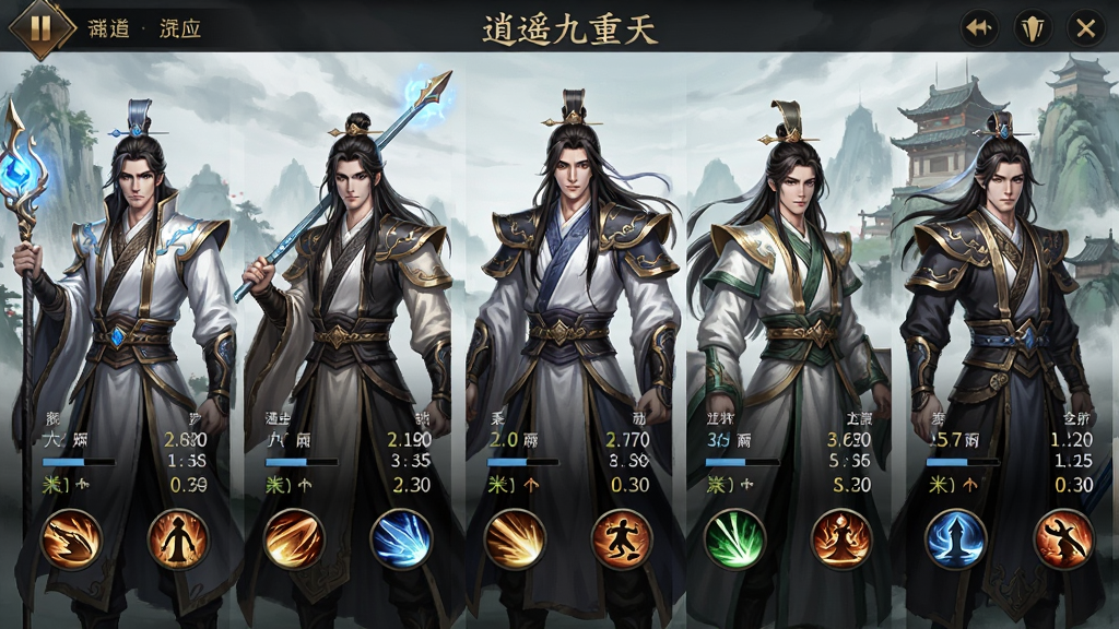 ��ң�������ɫ���ݽ��棬����Ϊ��λ���ɽ�ɫ���棬����Ϊ�������У��Ű�Ϊ��ϷUI��񣬷��Ϊ�������ã�ϸ�ڰ�����ɫ�����뼼��ͼ�꣬���ʸ��壬�ɾ����޶���Ԫ��
