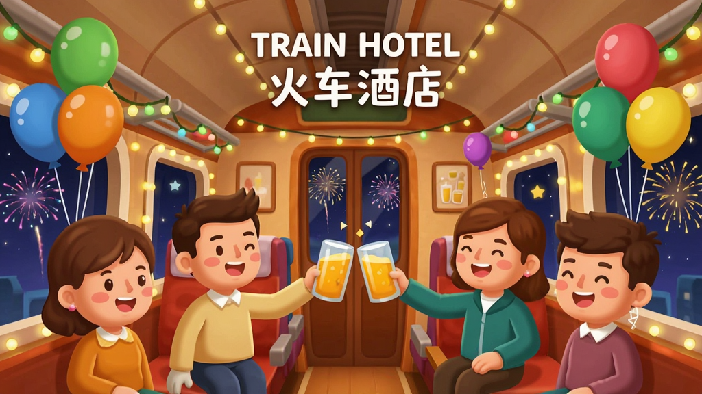 Train Hotel �𳵾Ƶ���ջ���棬������װ���Ž��ղʵƺ����򣬳˿��Ǿٱ���ף���������̻����ŵ�ҹ�գ���ͨ�����ܰ���֣������������ɾ��޶���Ԫ��