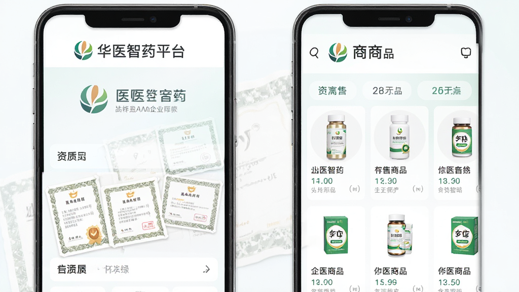 һ���ֻ�APP��ҵ����ҳ�棬����Ϊ��ҽ��ҩƽ̨ĳ��פ��ҵ����Ϣչʾҳ�����ְ�����ҵlogo�����ơ�����֤������ͼ��������Ʒ�б����Ű���������רҵ���ţ�ϸ�����������ʸ��壬�ɾ����޶���Ԫ��