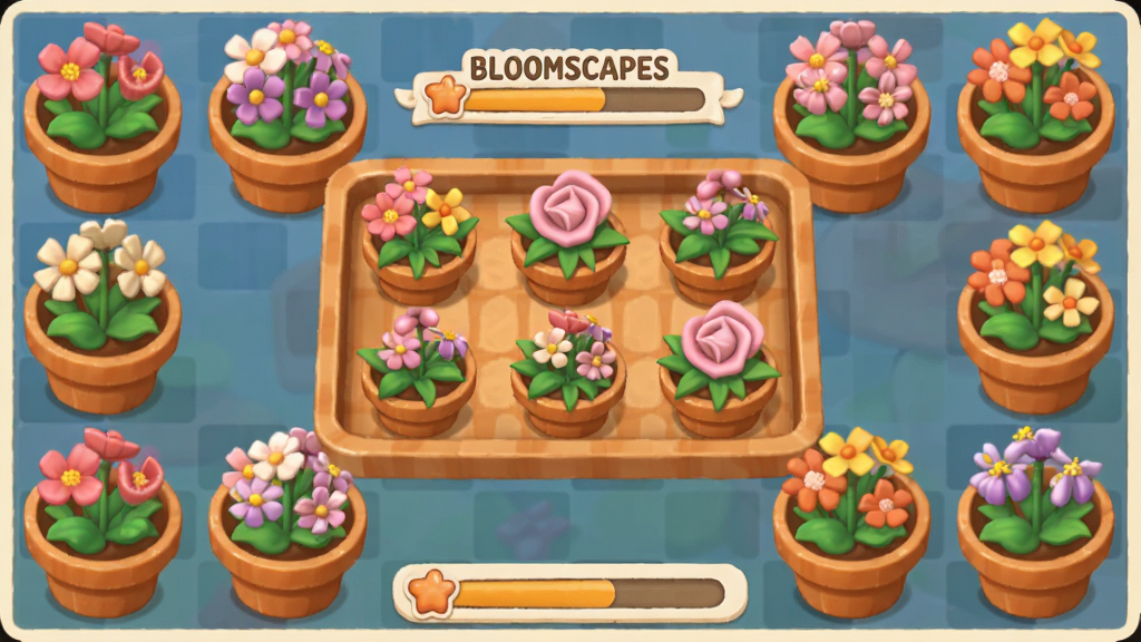 Bloomscapes �����ؾ���Ϸ���棬������ɫ���ͷ׵Ļ����������棬����Ϊ�������������ܻ��裬�Ű��࣬�����ܰ������ϸ�ڰ����ʻ������衢�������������������ɾ����޶���Ԫ��