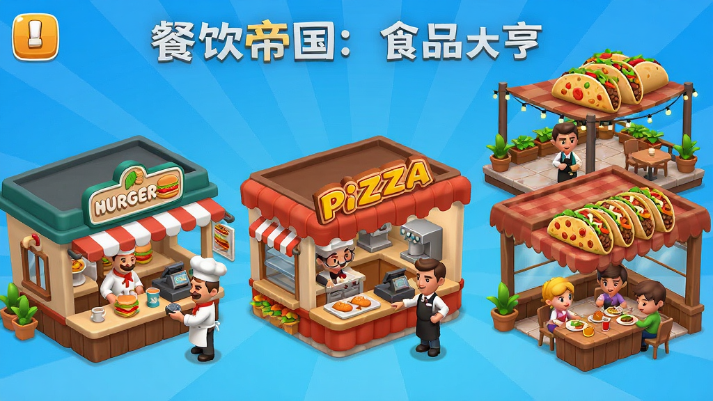 �����۹���ʳƷ�����Ϸ����ͼ��չʾ�Ӻ����굽�������ٵ�ī�������¶̨�ȶ��ֲ�����񣬻������г�ʦ������Ա������Ա�Ƚ�ɫ��æµ������3D��ͨ���ɫ���������������������ʾ�ϸ���޶���Ԫ�أ��ɾ���ˬ