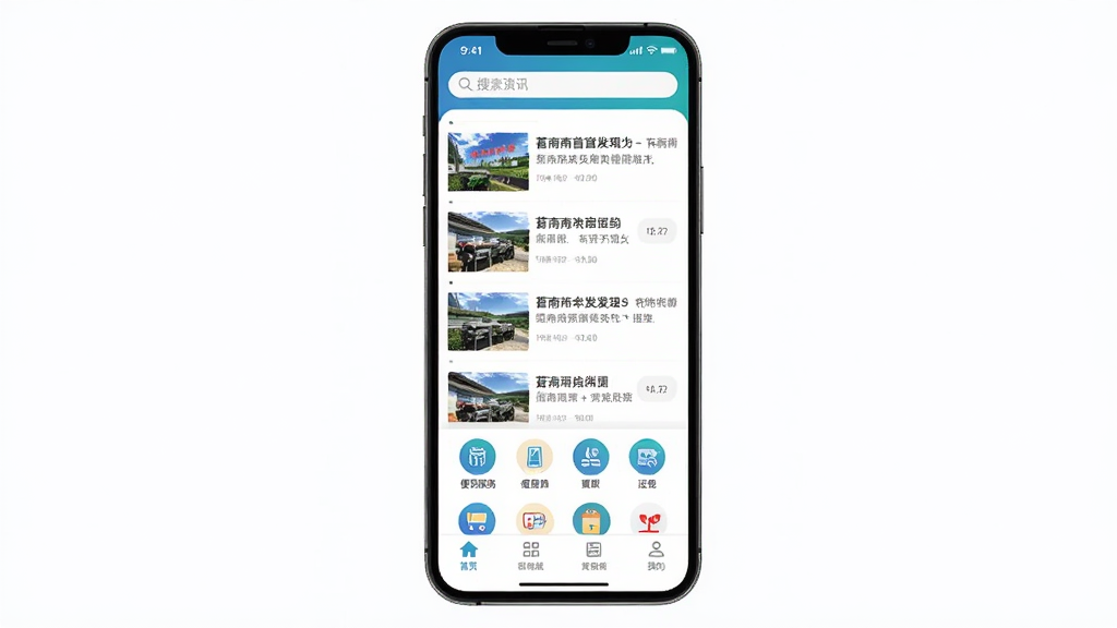 �����׷�APP�ֻ�����չʾ������Ϊ�ֻ���Ļ�г���������Ѷ�б��ͱ������ͼ�꣬����Ϊ�����������У��Ű������������Ϊ�ִ��Ƽ��б�ƽ����ƣ�ϸ�ڰ��������������͵ײ������������ʸ��壬�ɾ����޶���Ԫ�ء�