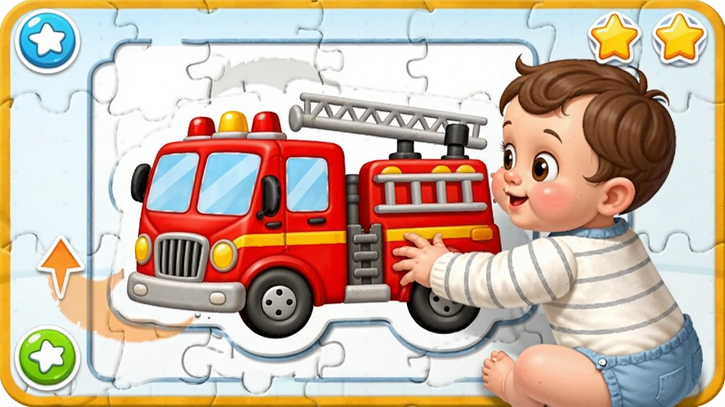 ��ͯ��������ƴͼ��Ϸ�����б���������קһ����ɫ����������Ӧ����λ�ã�����Ϊ��ͨ�������������򣬲���Ϊ���½ṹ���Ű������ˣ����Ϊ�׶�������Ϸ���棬ϸ�ڰ�����ק�켣����ɫ��ť�����ǽ���ͼ�꣬���ʸ��壬�ɾ����޶���Ԫ��