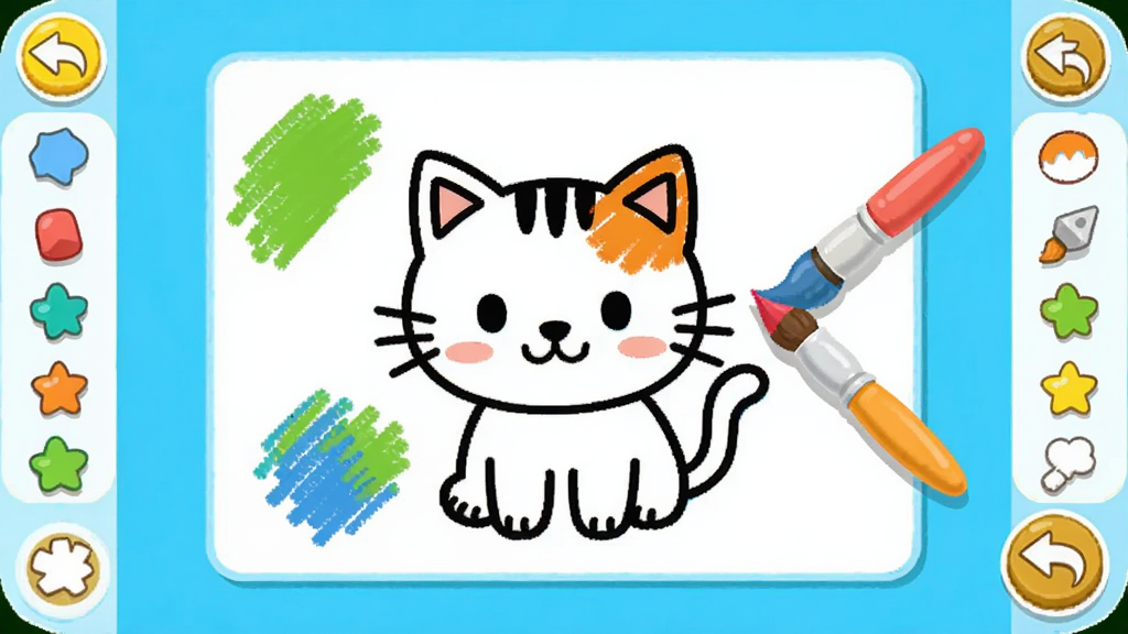 ����ѧ�ƺ�ʶ���������еĶ����ʻ�Ϳѻ���棬��ʾСè��ʻ������Ͳ�ɫ���ʹ��ߣ�����Ϊ������С����������ƣ����ΪͯȤ���ã�ϸ����Ϳɫ����ͳ�����ť�������������ɾ����޶���Ԫ��