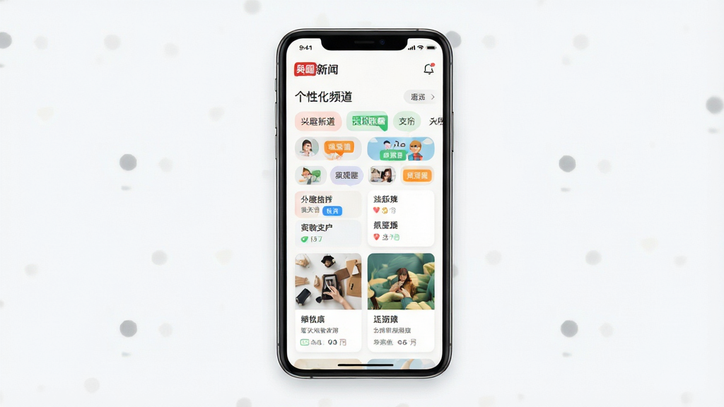 封面新闻App定制首页界面,主体为手机屏幕,布局展示个性化频道选择模块,排版整齐有序,风格清新明快,细节包含多种兴趣标签和卡片式布局,画质清晰,干净,无多余元素