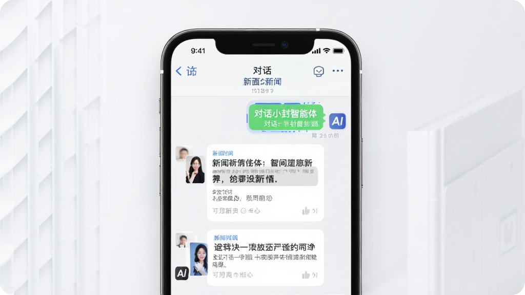 封面新闻App界面展示,主体为手机屏幕,布局中央展示对话小封智能体聊天界面,排版简洁清晰,风格现代科技感,细节包含新闻卡片和AI图标,画质高清,干净,无多余元素