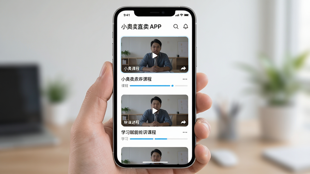 С��ֱ��APP���߸�����ѵ���棬����Ϊ�ֻ���Ļ��ʾ��ѵ�γ��б������־��У��Ű����࣬����ִ�������ϸ�ڰ�����Ƶ����ͼ���γ̱��⡢ѧϰ�������������������ɾ����޶���Ԫ��