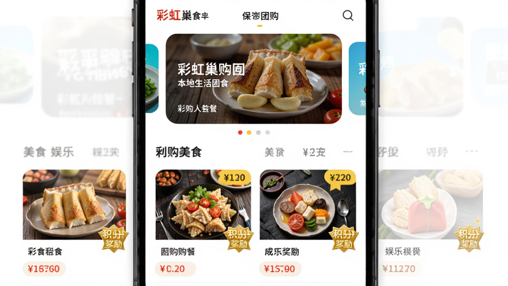 �ʺ糲���������Ź�ҳ��չʾ������Ϊ�ֻ�Ӧ�ý��棬����Ϊ�����ֲ�ͼ���·���ʳ�����ַ���ͼ�꣬�Ű����룬�����ã�ϸ�ڰ����Ź��ײ�ͼƬ���۸��ǩ�����ֽ�����ʶ�������������ɾ��޶���Ԫ��