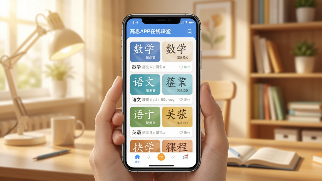 ��˼APP���߿��ý���չʾ���ֻ���Ļ����ʾ��ѧ�����ġ�Ӣ���ѧ�ƿγ��б�������Ϊ��ܰ��ѧϰ����������������Ʒ�񣬸��廭��