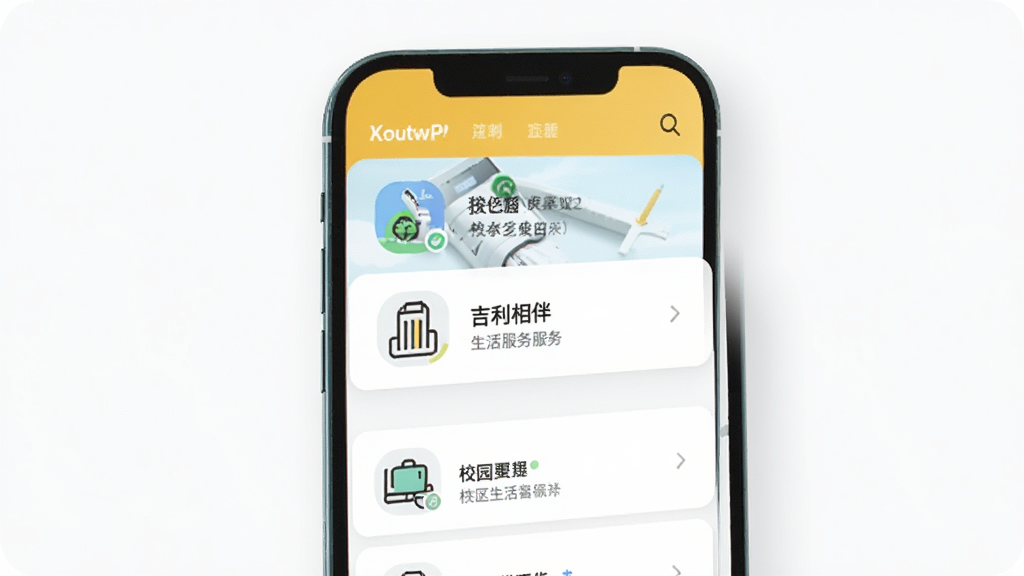 �������APP�������ҳ�棬����Ϊ�ֻ���Ļ��ʾУ԰��������б�������Ϊ���»���ʽ��Ƭ���Ű����룬������¼�Լ��ϸ�ڰ���ͼ�������˵���������������ɾ����޶���Ԫ��