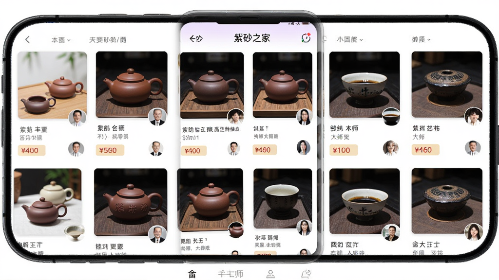 ��ɰ֮��APP����չʾ������Ϊ�ֻ���Ļ�г�����ɰ���뽨յ��Ʒ�б�������Ϊ���еȾ����У��Ű������������Ϊ�ִ����̱�ƽ����ƣ�ϸ�ڰ����������ͼ���۸��ǩ���ʦͷ�񣬻��ʸ��壬�ɾ����޶���Ԫ��