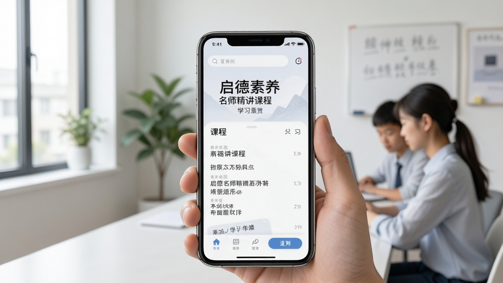 启德素养 名师精讲课程 学习场景 手机界面 现代简约风格 干净整洁 高质量
