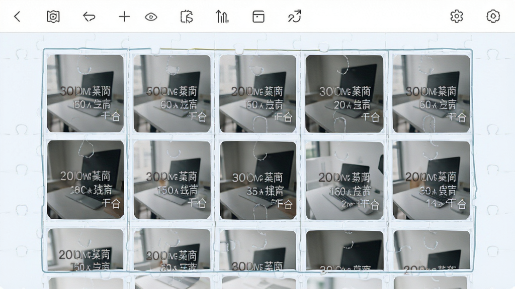 水印工作相机拼图功能界面,主体为多张带水印照片拼接成网格布局,布局为上方工具栏下方拼图预览,排版整齐,风格为清新浅色办公风,细节包含拼图边框、水印信息清晰可见,画质高清,干净,无多余元素