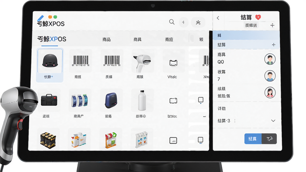 ����XPOS��������չʾ������Ϊ����̨����ҳ�棬����Ϊ�����Ʒ�б��Ҳ������壬�Ű��������������Ϊ�ִ������Լ��ϸ�ڰ���ɨ��ǹ����Ʒ���롢��Աͷ��ͼ�꣬���ʸ��壬�ɾ����޶���Ԫ��
