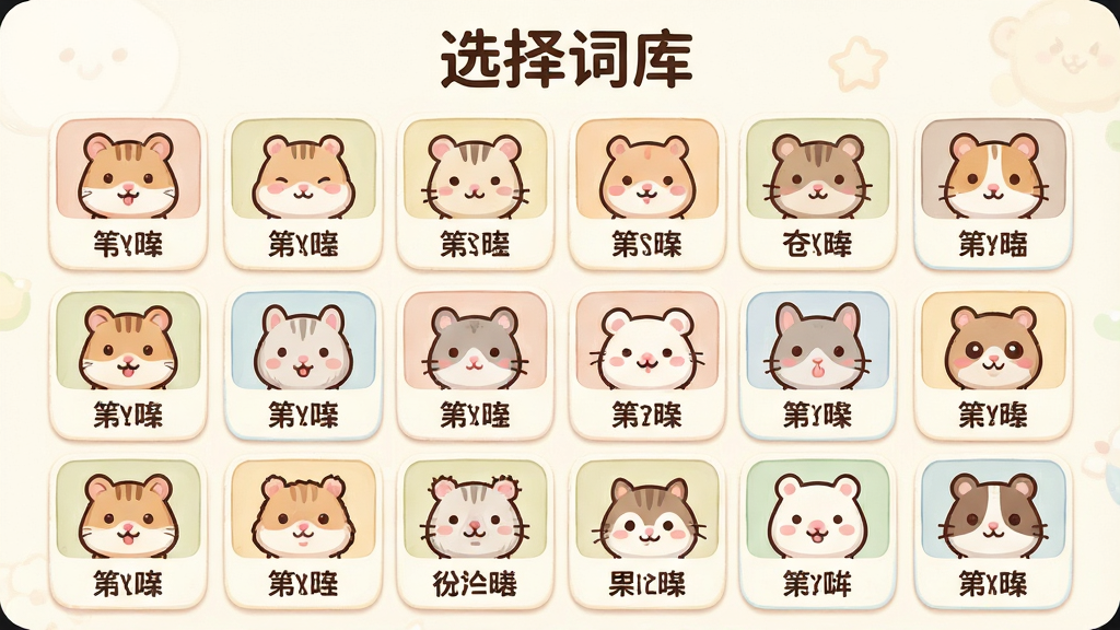 ���󵥴�ʮ���״ʿ�ѡ��ҳ�棬����Ϊ��ֻ��ͬ���͵Ŀ�ͨС���������ͬ�ʿ⣬����Ϊ�������еĴʿ⿨Ƭ���Ű��Ϸ�����Ϊ��ѡ��ʿ⡱�����Ϊ���Բ�ǿ�ͨ���ϸ�ڰ���ÿ�ſ�Ƭ���дʿ����ƺ�С����ͷ�񣬻��������ɾ��޶���Ԫ��