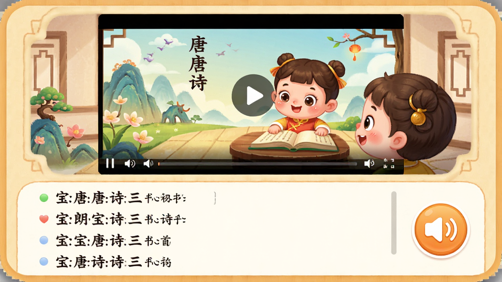������ʫ��������������չʾ������Ϊ��ͨ���Ķ�ͯ�ڹۿ���ʫ����������Ϊ�Ϸ���Ƶ���������·�ʫ�������б����Ű����������Ϊ��ܰ�ɰ��Ķ�ͯ�������ϸ�ڰ��������Ķ��������ͱ�׼�ʶ���Ƶͼ�꣬���ʸ���ɾ��޶���Ԫ��
