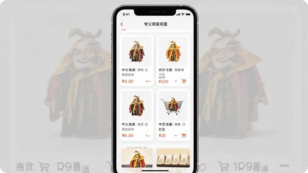 �丸�̼�App�������棬�ֻ���Ļ��ʾ��Ʒ�б��빺�ﳵ������Ϊ�ֻ�����Ʒ��Ƭ�����־��У��Ű����룬������¼�࣬ϸ�ڰ�����ƷͼƬ���۸�����ѡ�񣬻����������ɾ����޶���Ԫ��