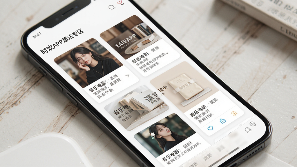 ʱ��APP�뷨ר��ҳ�棬����Ϊ�ֻ���Ļչʾ���ֵ�Ӱ���鿨Ƭ�������ٲ������Ű�������£�����������£�ϸ�ڰ�����Ƭ�������������������ʸ��壬�ɾ����޶���Ԫ��