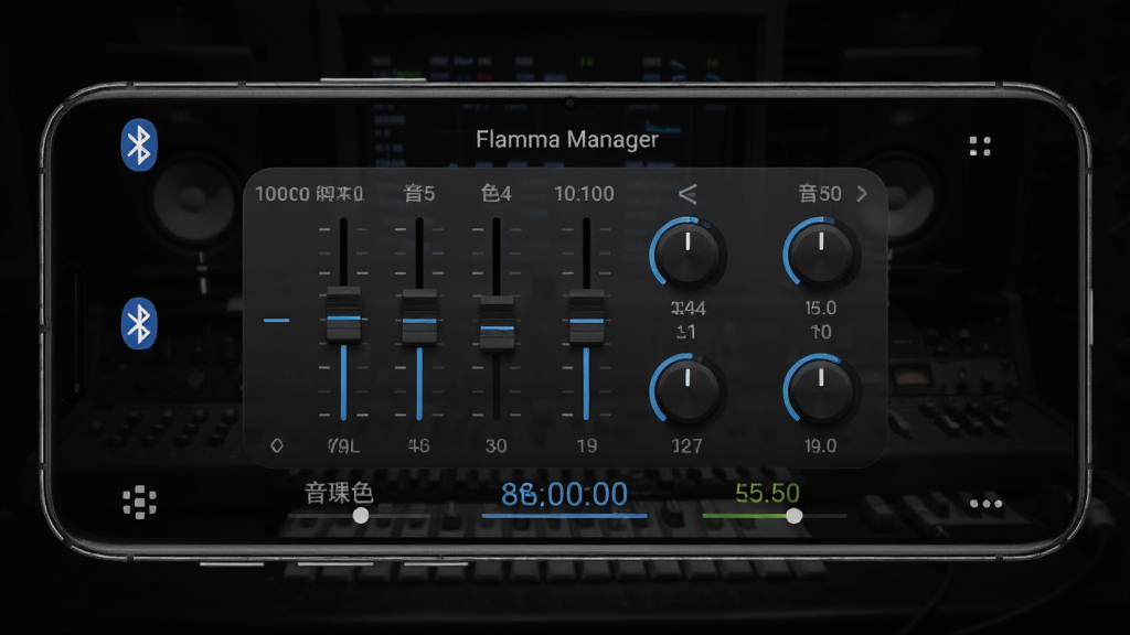 Flamma Manager�ֻ�Ӧ�ý���չʾ������Ϊһ����׿�ֻ�������ʾ��Ч����������壬��������ΪЧ����ģ����������ť������Ϊ��ɫ¼���һ��������Ϊ�Ƽ���UI��ƣ�ϸ�ڰ�����������ͼ�ꡢ��ɫ���Ʊ�ǩ��������ֵ��ʾ�������������ɾ����޶���Ԫ��