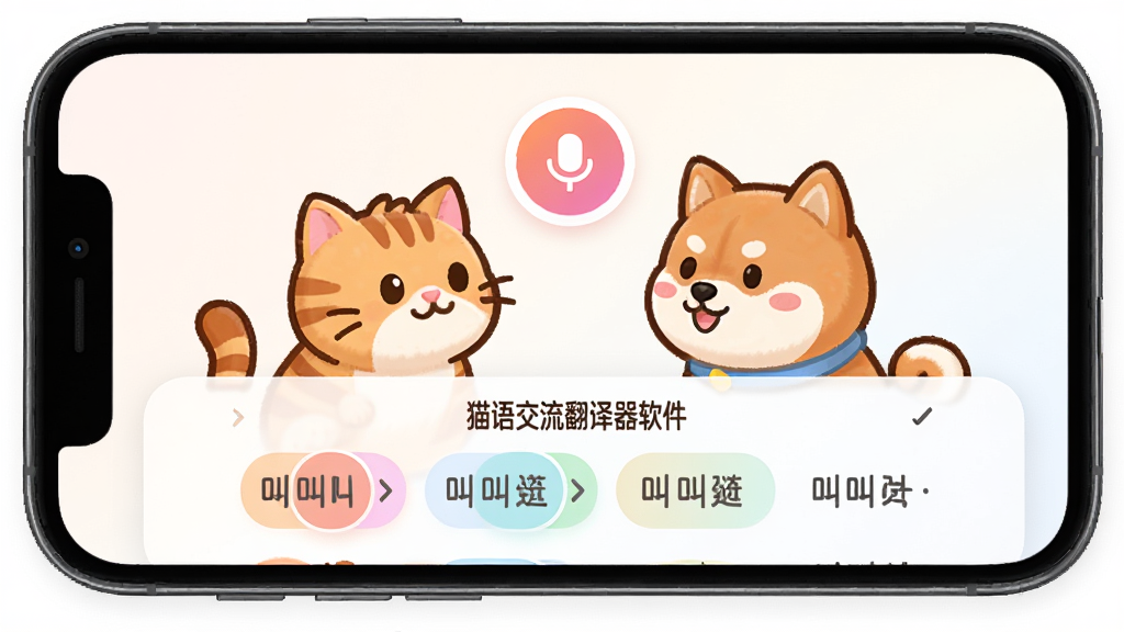 �ֻ���Ļ��ʾè�ｻ���������������棬����Ϊһֻ��ͨ��è��һֻ��Ȯ����棬����Ϊ���·������Ϸ���¼����ť�·��ǽ���ѡ���б����Ű�����У����Q�ȿɰ���ϸ�ڰ���Բ��ͼ�����ͽ���ɫ�����������ɾ��޶���Ԫ�أ�ͼ�����֡�è�ｻ��������������