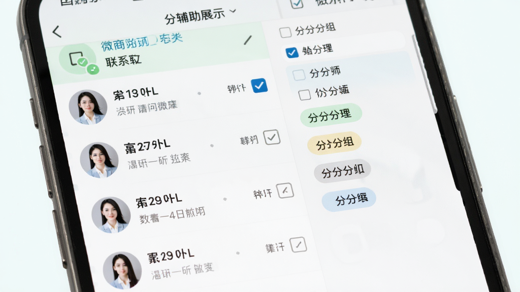 ΢��Ⱥ����ʦ��������չʾ������Ϊ�ֻ���Ļ��ʾͨѶ¼����������棬�������Ϊ��ϵ���б��Ҳ�Ϊ��ǩѡ��Ű����룬���Ϊ����ǳɫ����磬ϸ�ڰ�����ѡ��ͷ����ǩ�������������ɾ��޶���Ԫ��