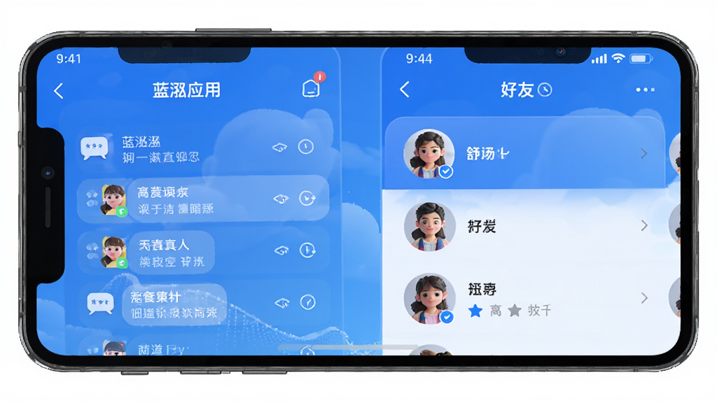 ����Ӧ�������棬չʾ�����б��ͺ����б�����ɫ���⣬�ɾ���࣬�ֻ���Ļ��UI��ƣ����廭�ʣ��޶���Ԫ��