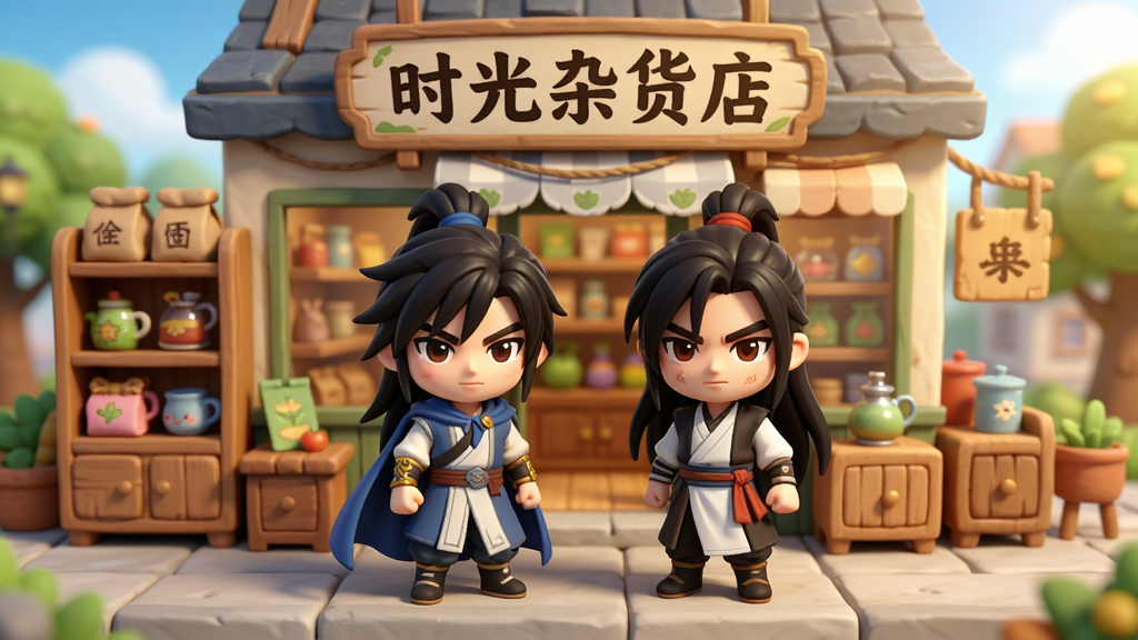 ʱ���ӻ�����Ϸ�����棬���������ǲ����ƺ�������λ��װ������ɫվ��һ����ܰ���ӻ�����ǰ����������д��ʱ���ӻ��꣬��Χ�ڷ��Ÿ��ָ��Ż��ܺͼҾߣ��������ģ�Q�濨ͨ���ɫ�����ޣ�����ɾ����࣬�߻���