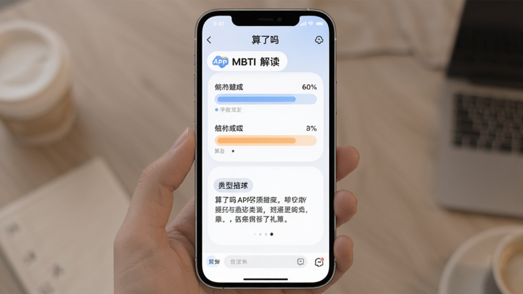 ������APP��MBTI������棬����Ϊ�ֻ�Ӧ�ý�ͼ���������½ṹ���Ű����ʣ�������Բ�ǣ�ϸ�ڰ����ĸ�ά���������������������֣������������ɾ����޶���Ԫ��