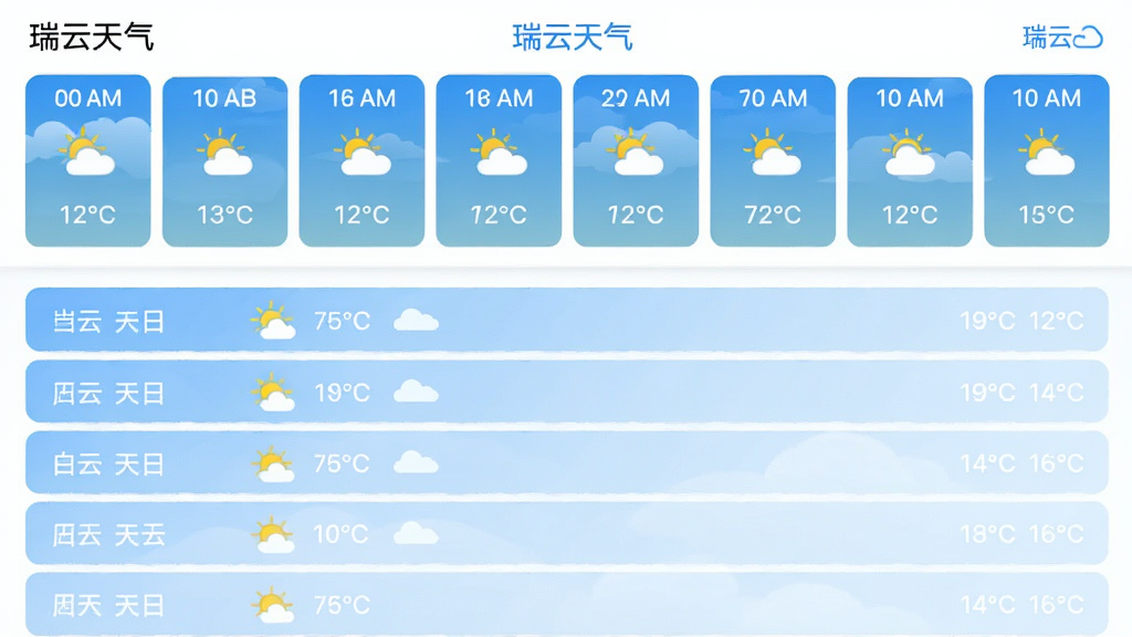 ��������Ӧ������ʱԤ����һ���������棬�����Ϊ���������֣��ϰ벿���Ǻ������е���ʱ�������ӣ���ʾʱ�䡢�¶�������ͼ�꣬�°벿������������������б�����ʾ���ڡ�����״�����¶����䣬���汳��Ϊ��ɫ��ǳ��ɫ���䣬���ı�ע�����������������������������ˬ�����ʸ��壬�ɾ��޶���Ԫ��