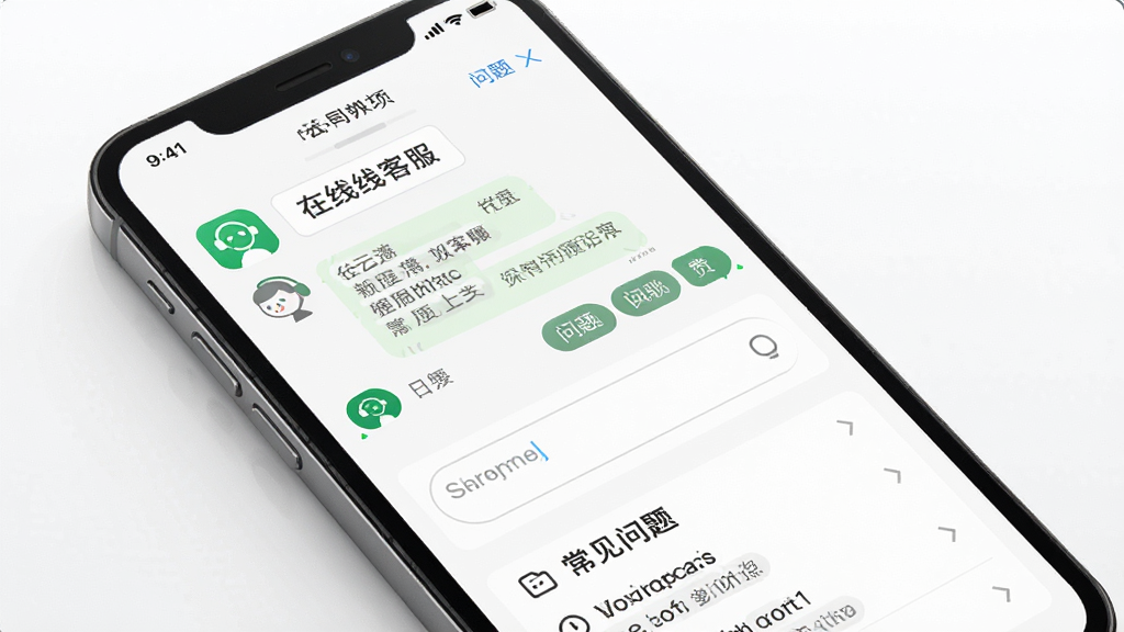 千云司机端客服帮助页面示意图,主体为手机屏幕显示在线客服对话框与常见问题列表,布局为竖版界面截图风格,排版清晰,风格干净简约,细节包括绿色客服图标、问题分类标签、输入框,画质清晰,干净,无多余元素