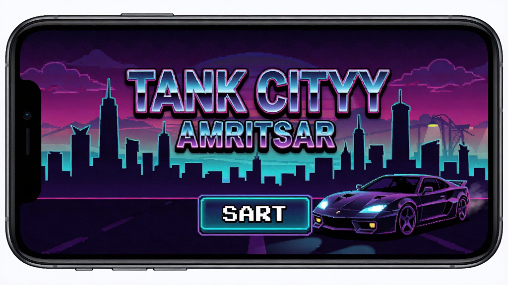Tank Cityy Amritsar Ī�������ڰ� ��Ϸ������Ԥ��ͼ������Ϊ�ֻ���Ļ��ʾ��Ϸ�����뿪ʼ��ť�����־��У����Ϊ90��������޺�ɫ����ϸ�ڰ������м�Ӱ���ܳ����������ʸ��壬�ɾ����޶���Ԫ��
