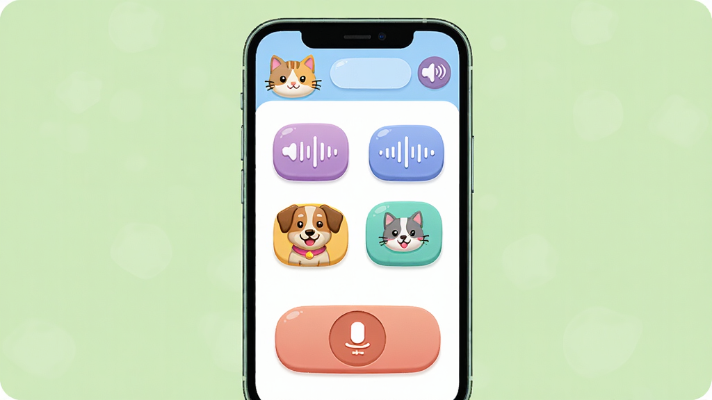 �������Է������ֻ�App�����棬����Ϊ�ֻ���Ļչʾè����������ͼ���¼����ť���������½ṹ���Ű����������Ϊ��ͨ�ɰ��磬ϸ�ڰ���è�乷��ͷ��Ͳ�ɫ��ť�����ʸ��壬�ɾ����޶���Ԫ��
