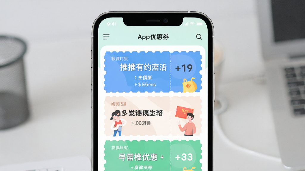 ������ԼApp�Ż�ȯ��ȡҳ�棬�ֻ���Ļչʾ�����Ż�ȯ��Ƭ��ɫ�����£��������࣬�ִ�UI��񣬸��廭�ʣ��ɾ��޶���Ԫ��