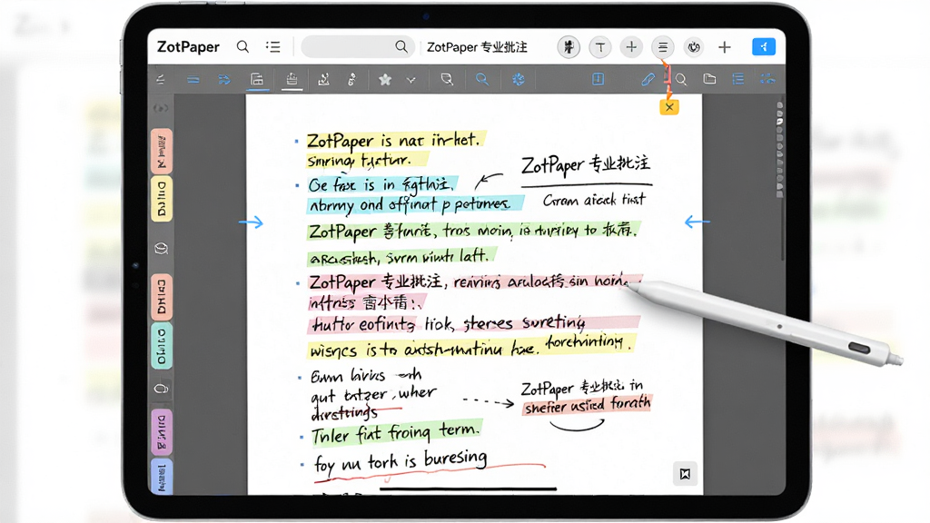 ZotPaper��������չʾ������Ϊƽ�������PDF��ע���棬����Ϊȫ��PDF��ʾ���Ű������������д�ʼǡ���ǩ�����Ϊѧ��רҵ��ϸ�ڰ�����д�ʡ���ɫ��ע���������ǩ�����ʸ��壬�ɾ��޶���Ԫ�أ�ͼƬ�����֡�ZotPaper רҵ��ע��