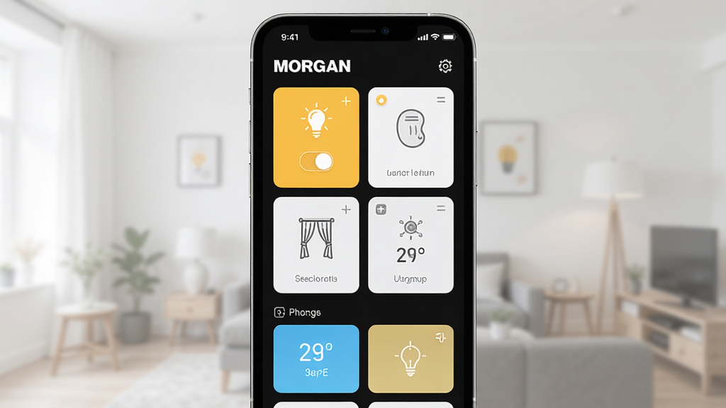 Ħ����������APP����չʾ������Ϊ�ֻ���Ļ��ʾ���ܼҾӿ�����壬����Ϊ��ҳ�豸��Ƭ�볡����ť���Ű������򣬷��Ϊ�ִ��Ƽ���UI��ƣ�ϸ�ڰ����ƹ⿪�ء�����ͼ�ꡢ�¶���ʾ�����������ɾ��޶���Ԫ��