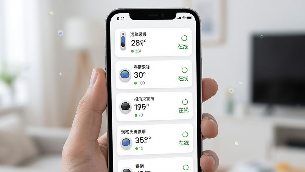 Զ�̲�ů���豸�������棬����Ϊ�ֻ���Ļ��ʾ����¿�����Ƭ������Ϊ�����б����Ű����룬���Ϊ���¼�Լ��ϸ�ڰ���ÿ���豸�����ơ���ǰ�¶ȡ�����״̬�����ʸ���ɾ��޶���Ԫ��