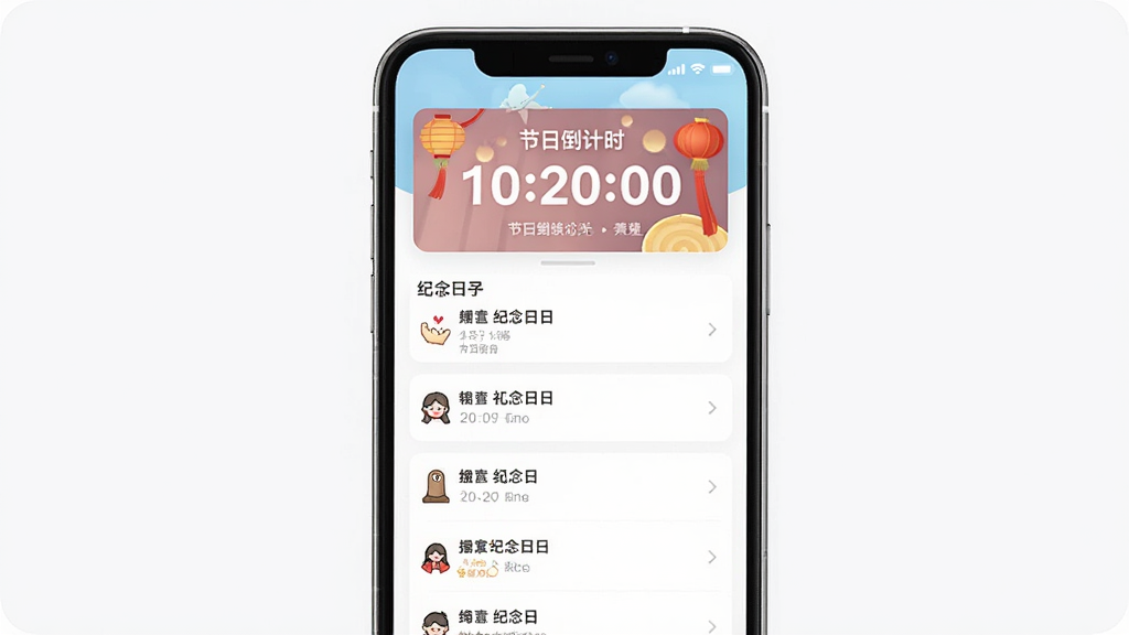 ����APP�����ͼ��������ʾ���յ���ʱ��Ƭ���·��б�չʾ��������գ����������¼�࣬�ֻ���Ļ����չʾ�������ɾ��޶���Ԫ�أ���������