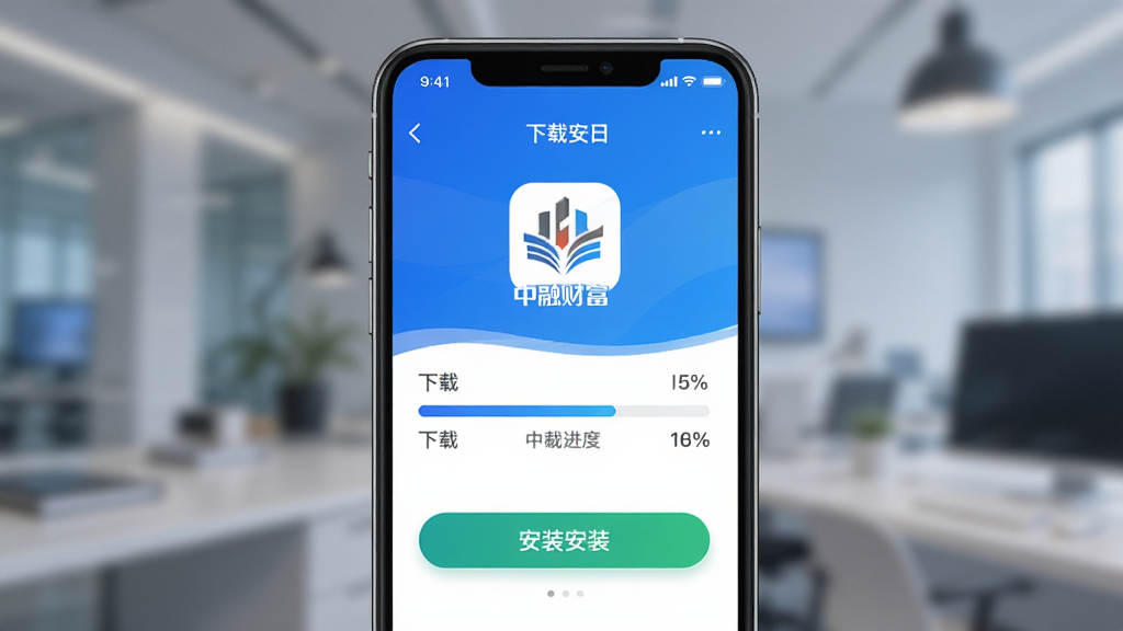 ���ڲƸ�APP���ذ�װ���棬����Ϊ�ֻ���Ļ��ʾ���ؽ������밲װ��ť�����־��У��Ű����������Ƽ���Լ��ϸ�ڰ���Ʒ��Logo����Ȱٷֱȣ����ʸ��壬�ɾ����޶���Ԫ��