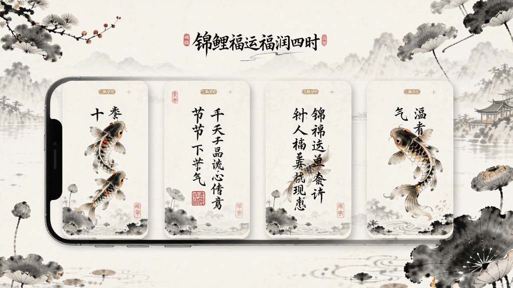 �����˸�����ʱҳ�棬�ֻ���Ļչʾ��ʮ�Ľ���ʫ�ʿ�Ƭ��ˮī����廭�������Ű����ʣ�������¹ŵ䣬ϸ�ڷḻ�����廭�ʣ��ɾ��޶���Ԫ��