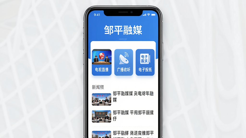 �ֻ���Ļ����ʾ��ƽ��ýAPP���棬����Ϊ�ֻ��������֣�����Ϊ����ƽ��ý�����ֱ��⣬�м�չʾ����ֱ�����㲥���������ӱ�ֽ���������ͼ�꣬�ײ�Ϊ������Ѷ�б������Ϊ�ִ���Լ��ƽ����ƣ�ϸ�ڰ�����ɫ����ɫ������ͼ�ꡢ�ɾ����������ʸ��壬�޶���Ԫ��