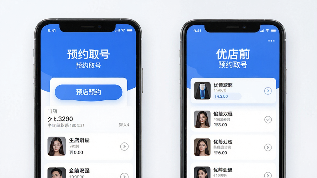 �ż�App����չʾ���ֻ���Ļ��ʾԤԼȡ��ҳ�棬����Ϊ��������ɫ��������ͻ��ԤԼ��ť���ŵ��б�����������������ִ���Լ��ϸ�ھ��£����ʸ��壬�ɾ��޶���Ԫ��