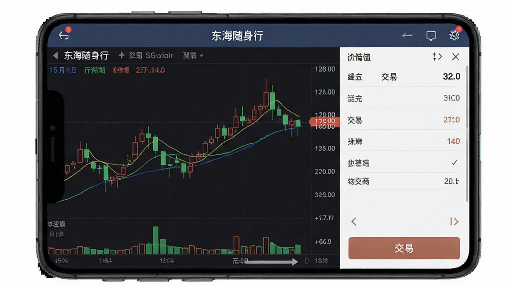 东海随身行软件界面截图,手机屏幕显示期货行情K线图与交易下单面板,布局清晰,风格专业简洁,画质干净无多余元素